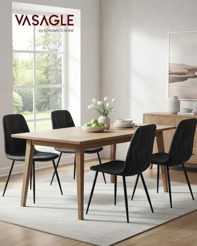 Image of VASAGLE Set of 4 Dining Chairs, Dining Room Kitchen Chairs, Metal Frame, Adjustable Feet, Easy to Clean, Glacier-Textured PU Leather, for Kitchen, Ink Black UKDC188B01V1