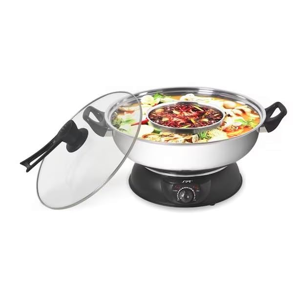 5 qt. Stainless Steel & Black Electric Shabu Pot