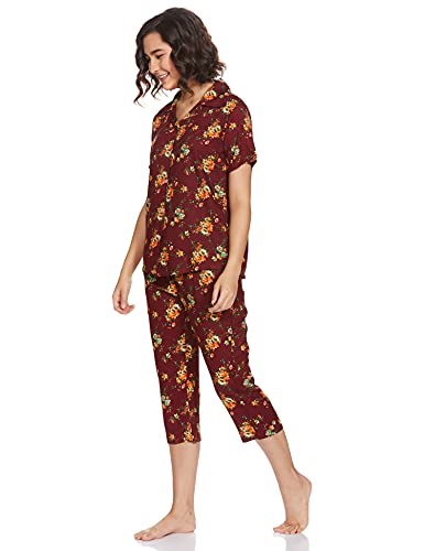 Image of Longies Women's Rayon Pyjama Night Suit Pajama Set (LCHSV001 Red011 M)