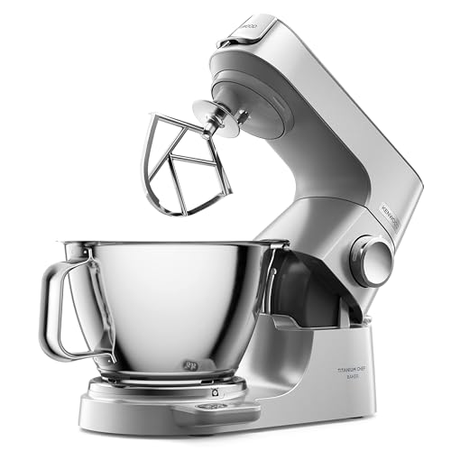 Kenwood Titanium Chef Baker KVC85.004SI Robot Patissier avec Balance Intégrée, Inclus Ensemble Pâtisserie 3 Pièces, Bol de Mélange de 5L et 3.5L, Régulateur de Vitesse Progressif, 1200W, Argenté