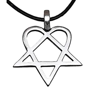 Trilogy Jewelry Pewter Heartagram HIM Pentagram and Heart Pendant on Leather Necklace