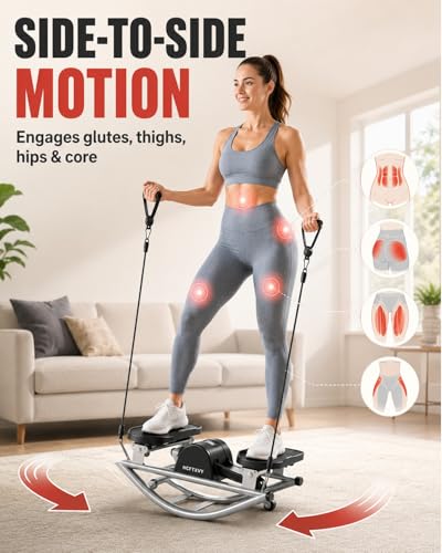 Image of Rocking Fitness Stepper Side to Side for Exercise Machine at Home, Lateral Trainer Workout for Knees Joints, Portable Low Impact Stair Climber with LCD Monitor Resistance Bands