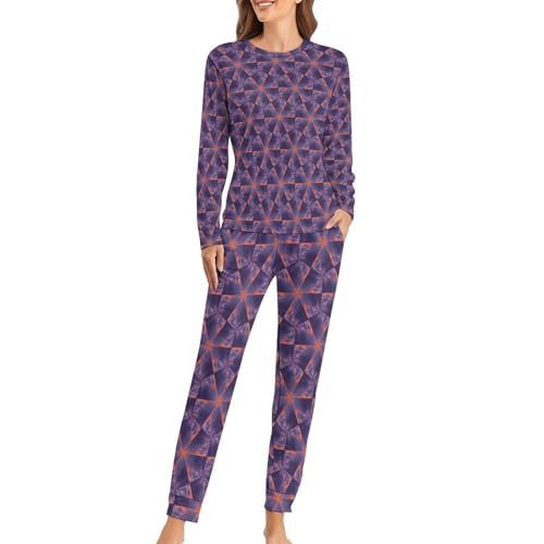 Pyjama floral mauve femme ensemble haut de gamme manches longues et pantalon fluide
