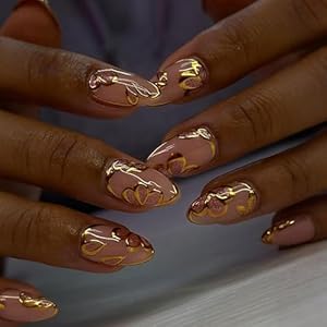 Fackloxc Mandel Acrylnägel mit 3D-Blumen, 24 Stück