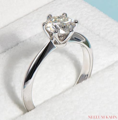 1ct Moissanite Classy Ring, 925 Sterling Silver, 18K Gold Plated, Round Cut, VVS1 Clarity, LED Ring Gift Box Included4
