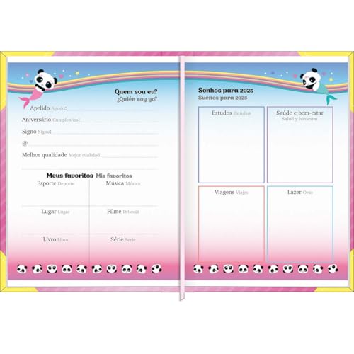 Tilibra - Agenda Costurada Mini 7,8 x 10,8 cm Lovely Friend 2025 - Fundo Rosa - Máquina de Pandas