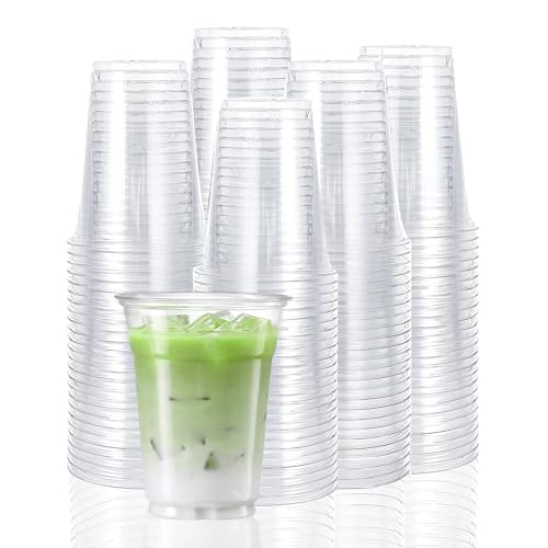 TashiBox 12 Ounce - 100 Count Plastic Cups for Cold Drink Disposable Coffee Cups