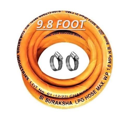 Handu 3 Meter Gas Pipe With 2 Hose Clump Lpg Hose Pipe Isi Certified, Green