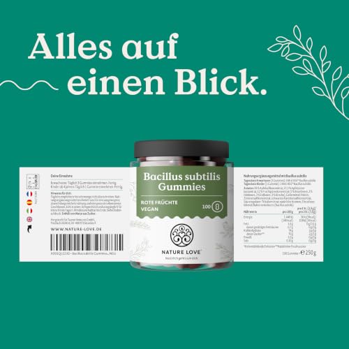NATURE LOVE Bacillus Subtilis Gummies - 100 Stück - 3Mrd. KbE 96,5% Frucht