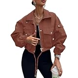 UEAL レディース クロップドボンバージャケット 2025 トレンディジップアップ軽量ユーティリティアノラックコート ポケット付き, ラストブラウン。, Small