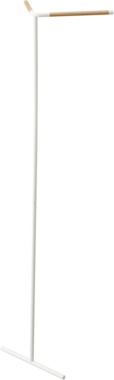 YAMAZAKI Home Tower Freestanding Corner Coat Rack, Modern Leaning Coat Hanger Stand with Wooden Accent for Bedroom Living Room Or Entryway, 63" - Steel + Wood White Stand Up Corner Coat Hanger