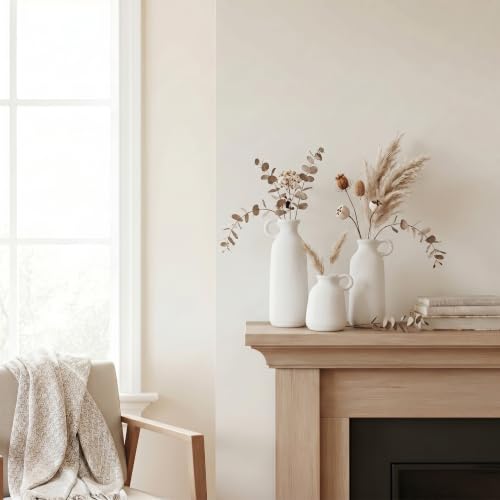 Image of PUREZENTO White Ceramic Roman Bottle Vase - Set of 3 | Matte Ceramic Flower Vases for Pampas Grass & Dried Flowers | Modern Decorative Vases for Home, Living Room, Bedroom, Office & Table Decor
