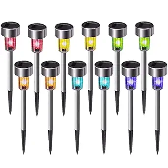 Dream Master Solar Lights Outdoor, Stainless Steel LED Landscape Lighting Solar Powered Outdoor Lights Solar Garden Lights for Pathway, Walkway, Patio, Yard, Lawn - 12 Pack(Multicolor)