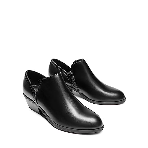 DREAM PAIRS Women's Ankle Boots Fall Boots Leather Thick Heel Side Zip Women Low Chunky Heeled Booties4