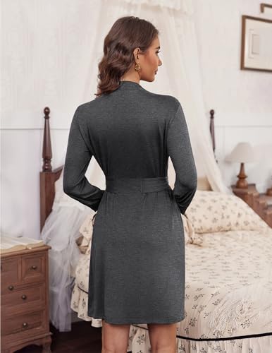 Image of Ekouaer Women's Robes Lightweight 3 /4 Sleeve Short Knit Bathrobe Soft Knee Length Sleepwear Robes with Pockets S-XXL