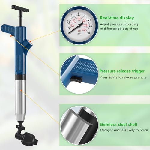 Image of Toilet Plunger, High Pressure Air Drain Blaster with Real-Time Heavy Duty Drain Clog Remover, Powerful Toilet Unclogger Plungers for Bathroom, Shower, Kitchen, Floor