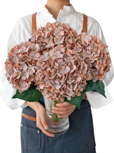 JINWOE Fall Boho Hydrangea Artificial Flowers 4PCS 21 Silk Real Touch Flowers Faux Flowers Fake Artificial Hydrangeas with Stems for Bouquet Table Centerpieces Halloween