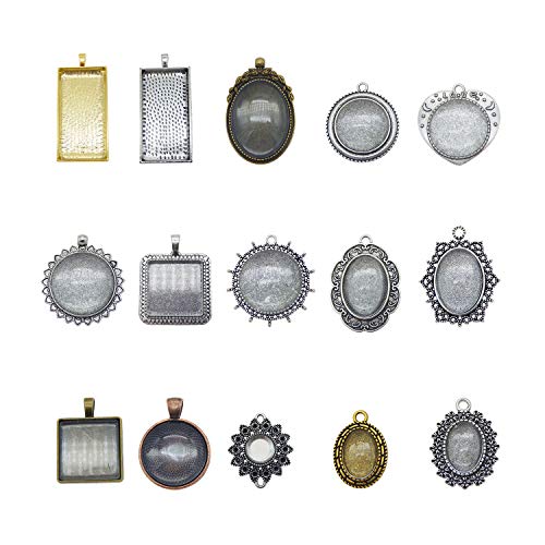 JulieWang Mixed Setting Tray Pendant with Glass Cabochons Bronze Silver for Jewelry Making (#6)