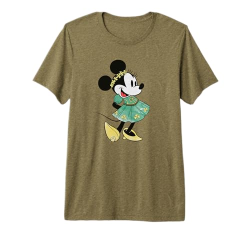 T-shirt Minnie Mouse Saint-Patrick Disney premium en coton vert trèfle pour femme