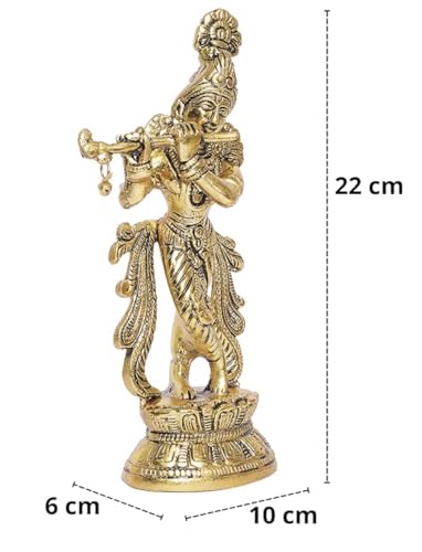 Estatua de Krishna tocando flauta, acabado dorado, 22 cm miniatura 5