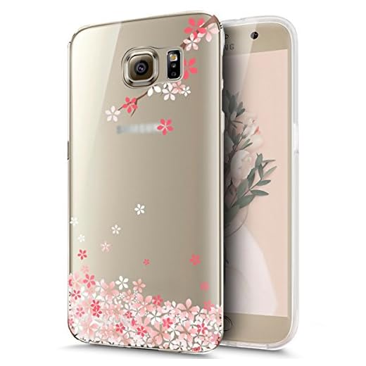 Galaxy S7 Edge fodral, Surakey ultratunn TPU silikon kristall Kirstall klart fodral skyddande mobiltelefonfodral blommönster smalt fodral baksidesskydd stötfångare skal för Samsung Galaxy S7 Edge, puderblad # 4