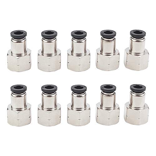10 Pack Pneumatic Female Straight 1/4 Inch Tube OD x 1/4 Inch NPT Thread Push to Connect Air Fittings Ptc Air Connector Air Line Fittings Quick Connect Fitting