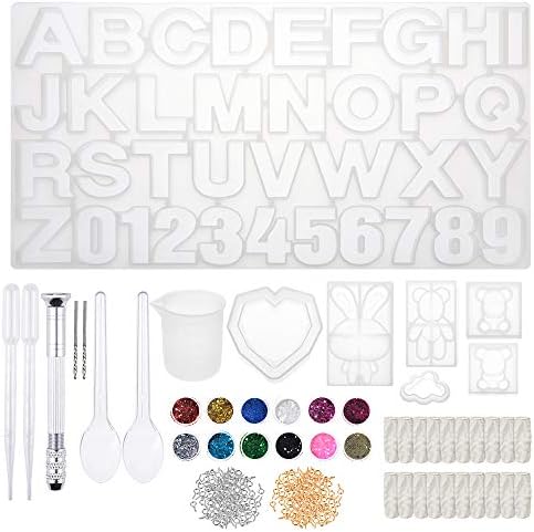 Heflashor 147Pcs Resin Molds DIY Silicone Molds for Resin Silicone Casting Mold Alphabet Number Jewelry Casting Mold Jewelry Craft Making Epoxy Resin Mold Set Kit Personalized Keychain Jewelry Pendant