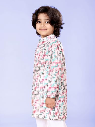 Image of KiddoPanti Boys 100% Cotton Ethnic Motif Printed Short Length Kurta