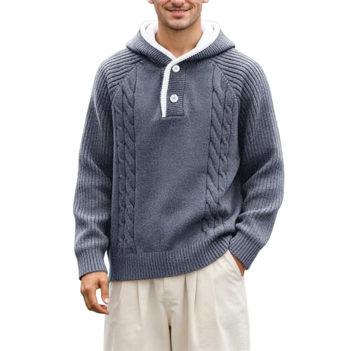 Jersey de punto fino con capucha estilo sudadera suelta con botones masculinos