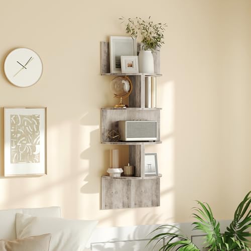 Image of HOOBRO Corner Shelf Wall-Mounted, Set of 2 Floating Corner Shelves for Wall, 4-Tier Corner Bookshelves for Wall Decor in Living Room, Bedroom, Bathroom, Home Office, Greige BG25BJP201