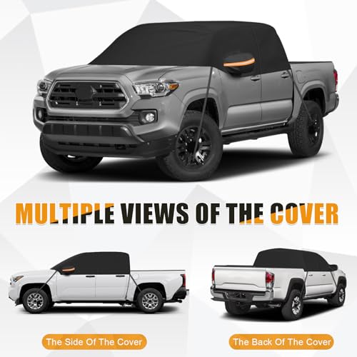 Image of Car Cab Cover for Mid-Size Truck Crew Cab, Truck Cooler Sunshade Roof Cover Compatible with Toyota Tacoma, Chevy Colorado, Ford Ranger, GMC Canyon, Nissan Frontier, Black