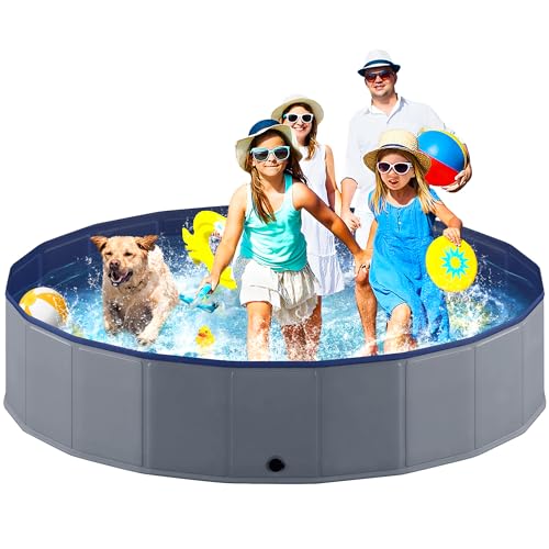 Niubya piscine pliable pour chien, plastique dur, 80'' x 16'', gris