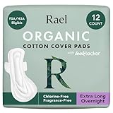 Rael Compresas con Alas de Funda de Algodón Orgánico - Menstruales, Postparto, Ultrafinas, Sin Fragancia, Sin Cloro, Veganas, Libres de Crueldad (Extra Nocturno, 12 Unidades)