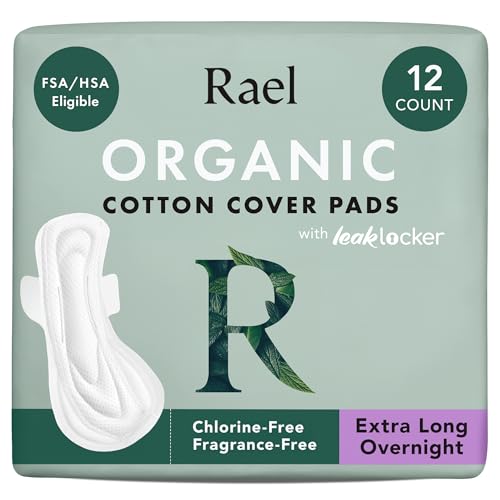 Image of Rael Pads for Women, Organic Cotton Cover - Period Pads with Wings, Feminine Care, Sanitary Napkins, Ultimate Absorbency, Postpartum, Unscented, Ultra Thin (Extra Long Overnight, 12 Count)