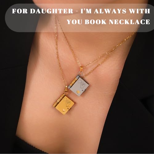 Personalized I'm Always With You Book Necklace For Daughter from Mom, Custom Openable Multi Layer Book Jewelry with 6 Pages of Engraved Information, For My Daughter Necklace from Dad, Gifts from Mom with Love2