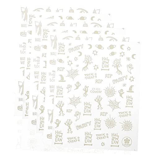 FRCOLOR 6hojas Pegatinas De Uñas Fluorescentes De Halloween Páginas De Calcomanías Decorativas Para Arte De Uñas Diseño Gótico y Temática De Halloween o Postizas