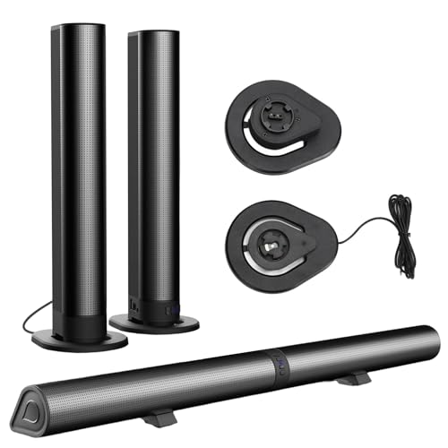 Jiawu Barres de Son pour TV, Système de Son Surround 3D 2 en 1 avec Double Caisson de Basses, Barre de Son Audio Bluetooth 5.3 pour Cinéma Maison, Amovible et Montable au Mur