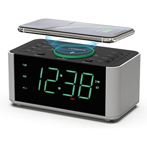 iTOMA Alarm Clock Radio, 10W Wireless Charging, Snooze,Bluetooth, Dual Alarm, 1.4''Dimmerable LED Display, USB Charging Clock for Bedside CKS910 Cover