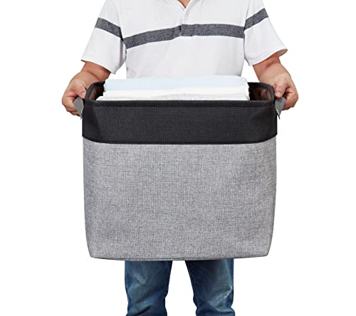Image of DECOMOMO Foldable Storage Bin | Collapsible Sturdy Cationic Fabric Storage Basket Cube W /Handles for Organizing Shelf Nursery Home Closet (Grey and Black, Jumbo - 3 Pack)