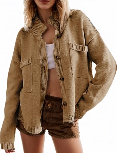 Casual Isle Cardigan Sweaters for Women Trendy Open Front Button Cardigan Jacket Soft Knit Sweater for Fall Winter