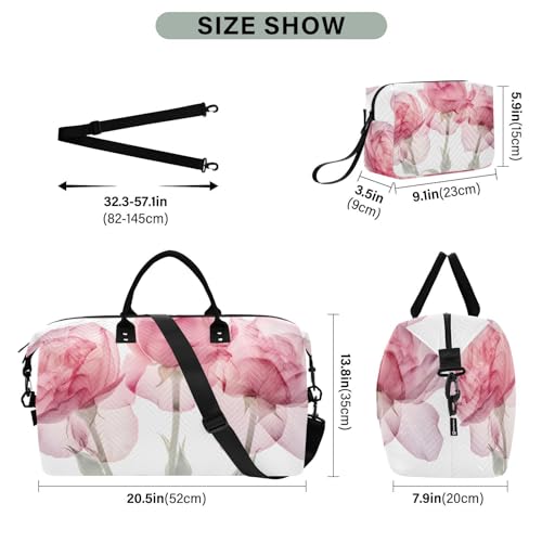 Large Travel Duffel Bag, Rose Red Transparent Print Sport Tote Gym Bag, Shoulder Weekender Overnight Bag for Women Men, Carry On Luggage with Toiletry Bag3