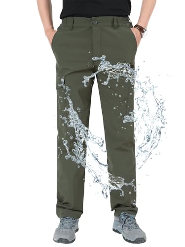 Aotoyou Wanderhose Herren Hose Wasserdicht Cargohose Schnelltrocknend Outdoorhose Softshellhose Trekkinghose Funktionshose Männer mit 6 Taschen, Army Grün XXL