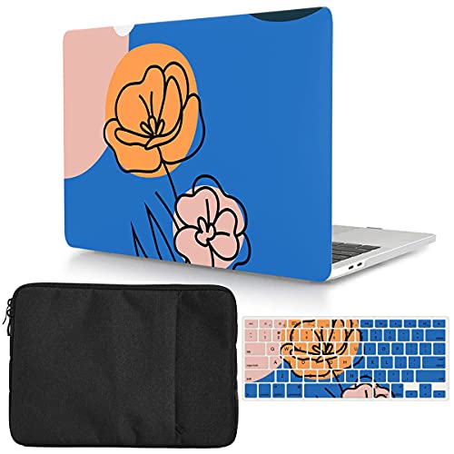 Case Compatible with MacBook Pro 14 Inch M1 Pro / M1 Max Model A2442 (2021 Release), Plastic Hard Shell Case & Sleeve Bag & Keyboard Cover for MacBook Pro 14" with Touch ID, Simple Flower