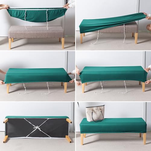 Image of HOKIPO 'SereneSolids' 140 GSM Elastic Stretchable Dining Bench Cover, Teal (AR-6245-TL)