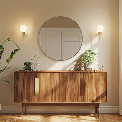 Image of ANDY STAR Round Gold Mirror, 28 Inch Brass Round Mirror, Brushed Brass Bathroom Mirrors for Over Sink, Decorative Wall Mirrors, 1 Inch Deep Set Design, Ideal for Home Remodel, Hanging or Leaning