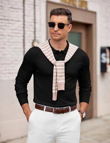 COOFANDY Mens Knit Polo Sweater Long Sleeve Casual Golf Polo Lightweight Dress Button Collar Pullover Sweaters4