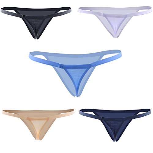 Closecret Men Thongs Lightweight Cotton Underwear 5-Pack Low Rise T-Back G-Strings Undies (L, 5 Colors) #TOP1