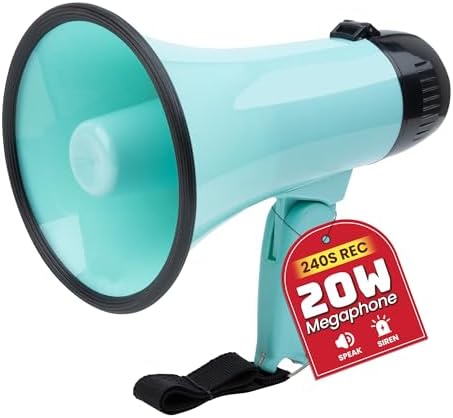 MyMealivos 20W Megaphone Bullhorn, Built in Siren & 240s Recording, 5.4"×8.6" Portable Megaphone with Volume Control Cover Up to 300 feet+ for Indoor and Outdoor Activities(Teal)