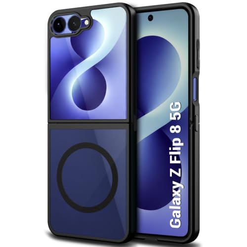 Image of TheGiftKart Hybrid Shockproof Back Cover Case for Samsung Galaxy Z Flip 8 5G Compatible with MagSafe | Hard Back Cover Case for Samsung Z Flip8 5G (PC & TPU, Translucent Smoke Matte Back, Black Sides)