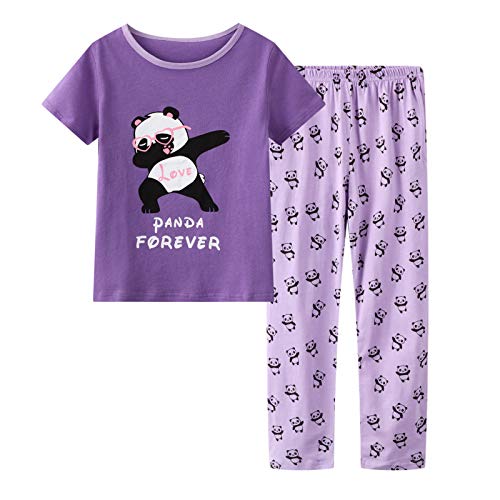 Unicabbit21 Pajamas For Girls Cute Unicorn Pants And Short Sleeve Tee Big Kids Cotton Sleepwear Set Size 6-16 (16, Purple) #TOP18
